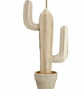 Adorno Colgante de Madera Tallado en Forma de Cactus